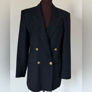 Giorgio Sant’Angelo Black Wool Blazer Gold Button Double Breasted Italy Size 8